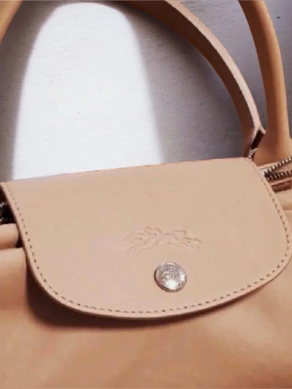 Longchamp Le Pliage Cuir Tote Bag Beige Blush Leather